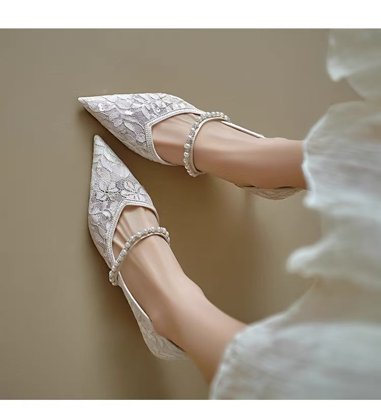 Sarah Express Beige Sequin Mesh Mary Jane Heels