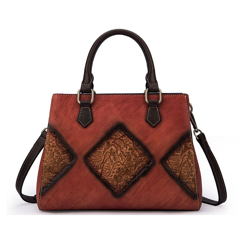 Sarah Express Retro Cowhide Structured Top Handle Bag
