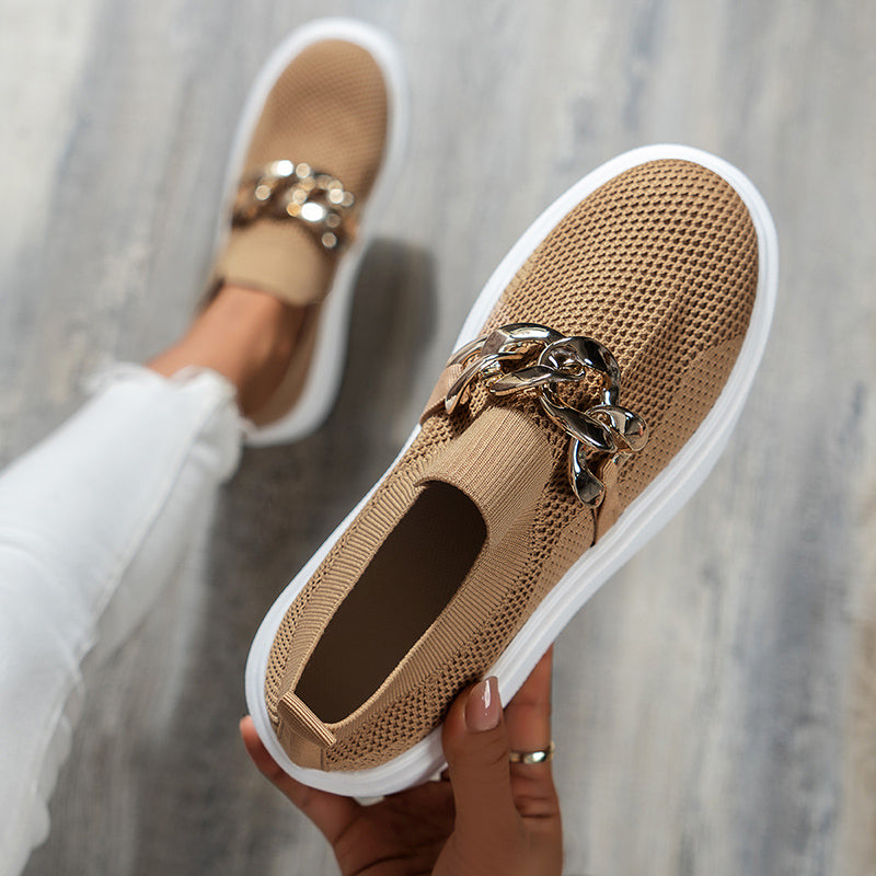 Sarah Express Breathable Mesh Chain Detail Slip-On Flats