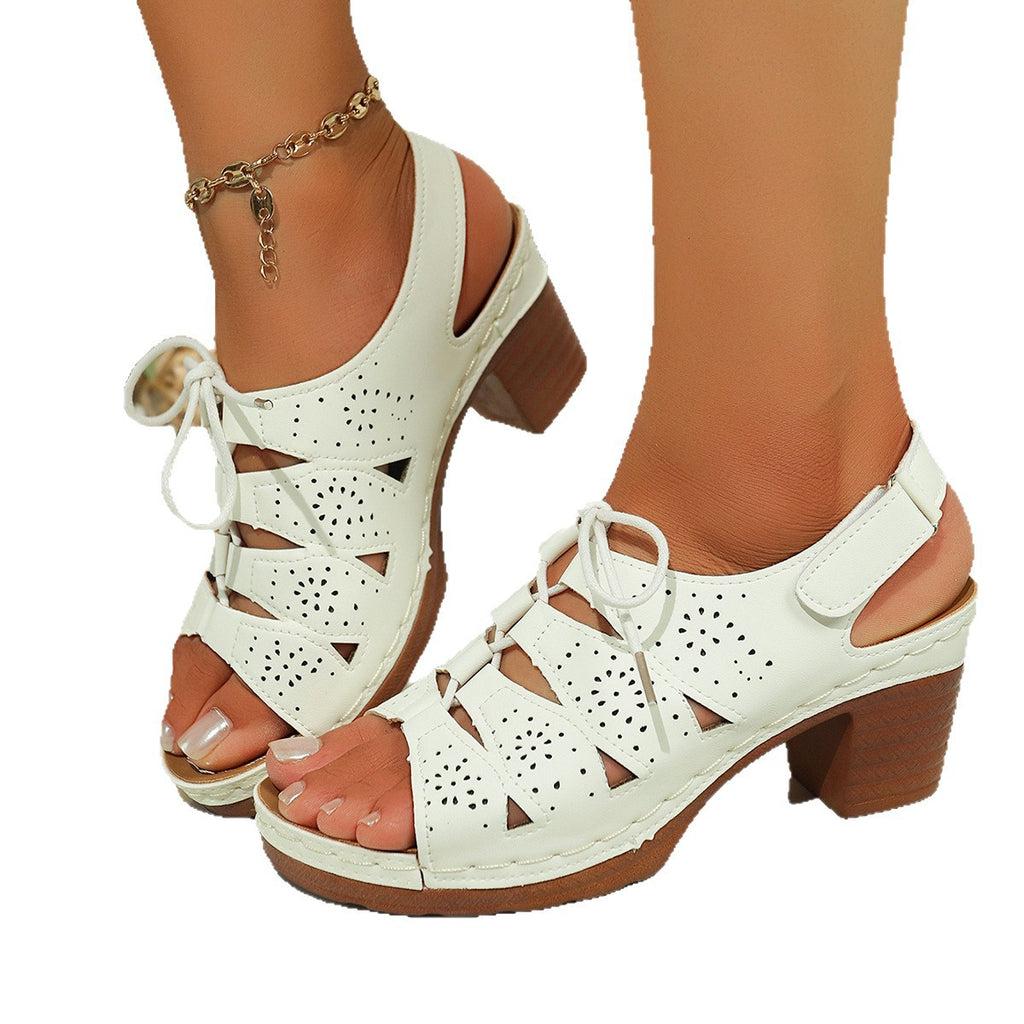 Sarah Express Cutout Lace-Up Mid-Heel Sandals
