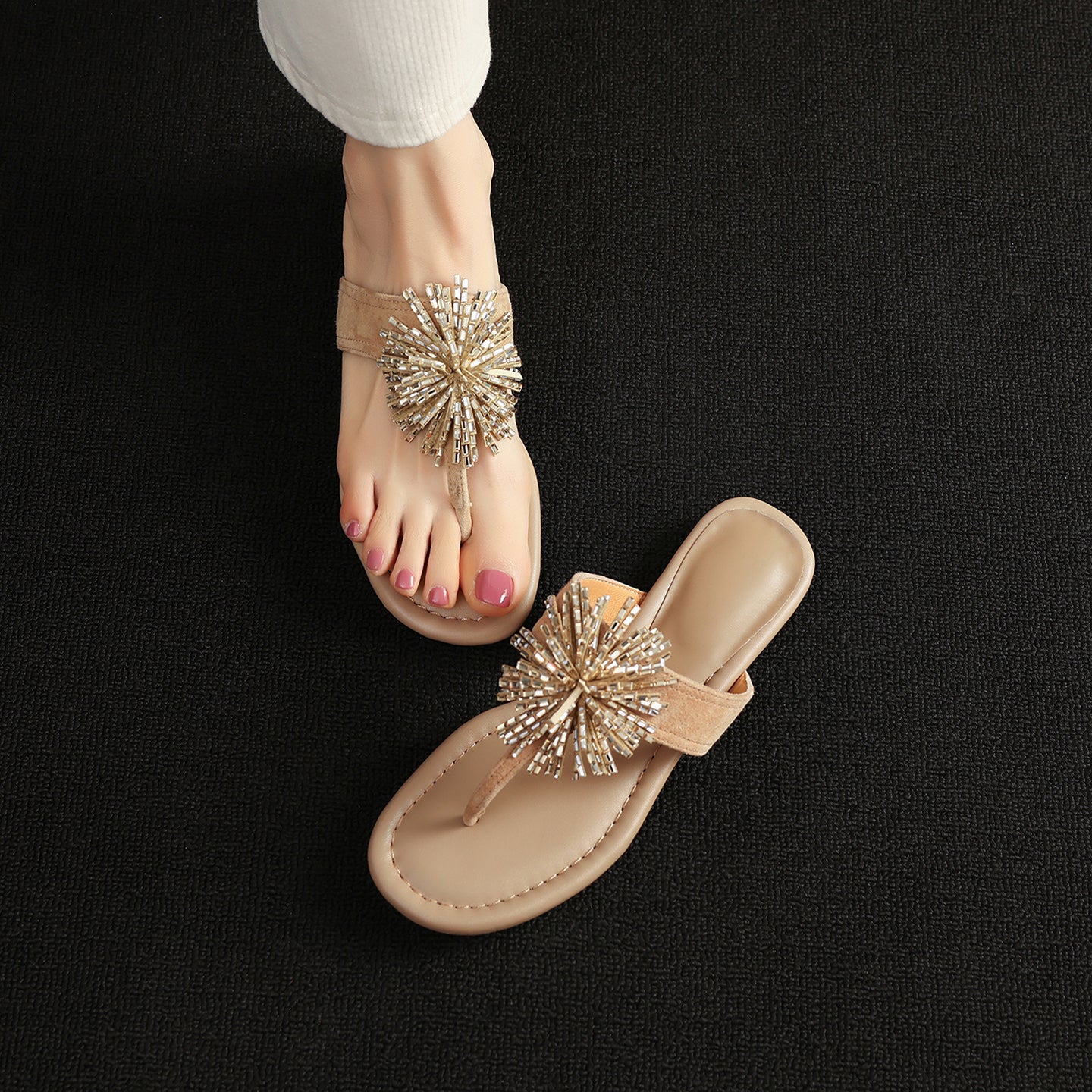 Sarah Express Crystal Embellished Suede Flat Slides