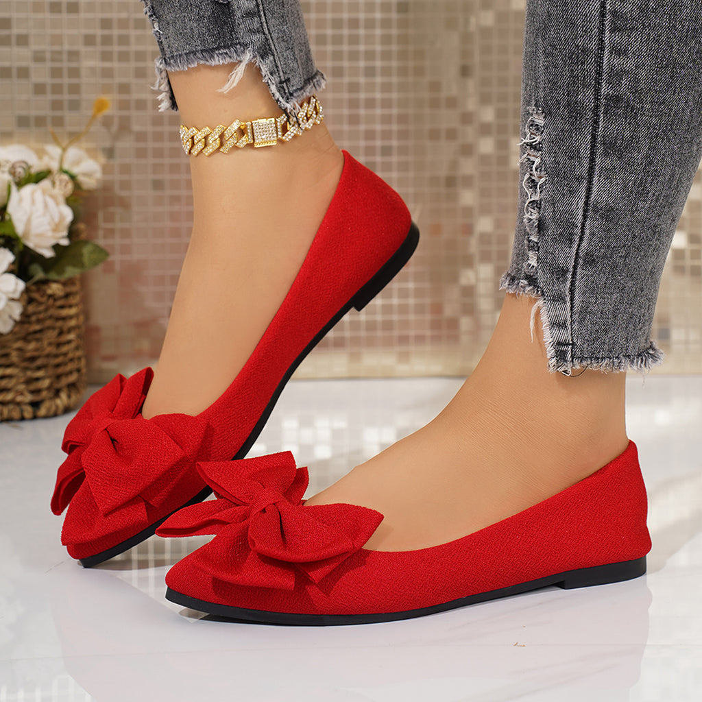Sarah Express Women's Bow-Tie Pointed Toe Slip-On Loafers Red