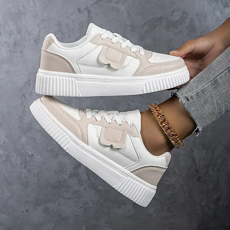 Sarah Express Women's Sporty Breathable Mesh Patchwork Sneakers Beige