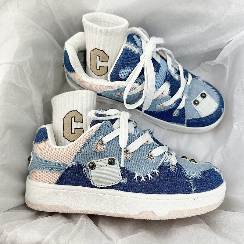 Sarah Express Denim Canvas Patchwork Casual Sneakers