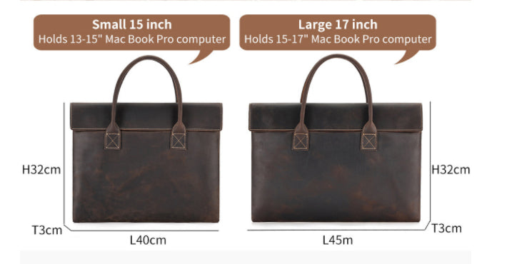 Sarah Express Crazy Horse Leather Slim Laptop Handbag