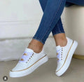 Sarah Express Women's Metallic Trim Platform Lace-up Sneakers White