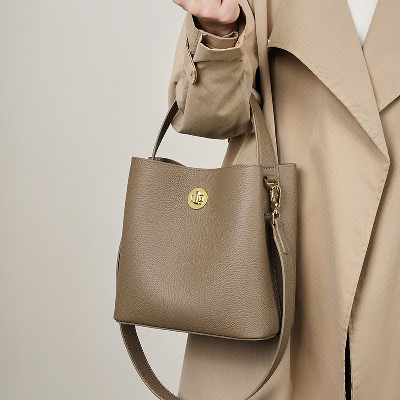 Sarah Express Structured Leather Bucket Messenger Bag