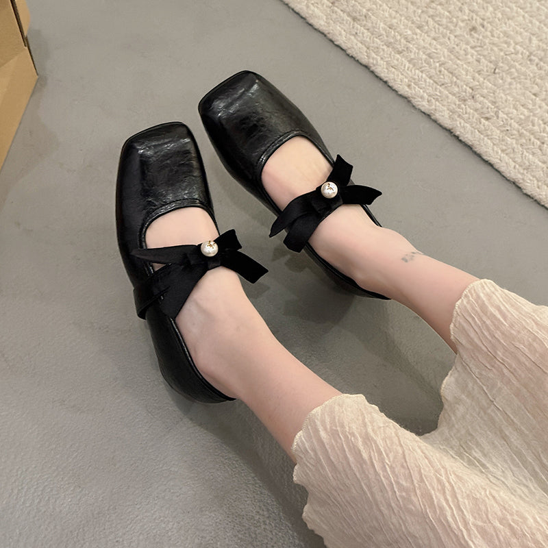 Korean Version Of Pearl Bow Single Shoes Women's Shoes 2026 Spring New Item With Increased Height Ballet Shoes French Mary Jane Shoes – product detail alternate view