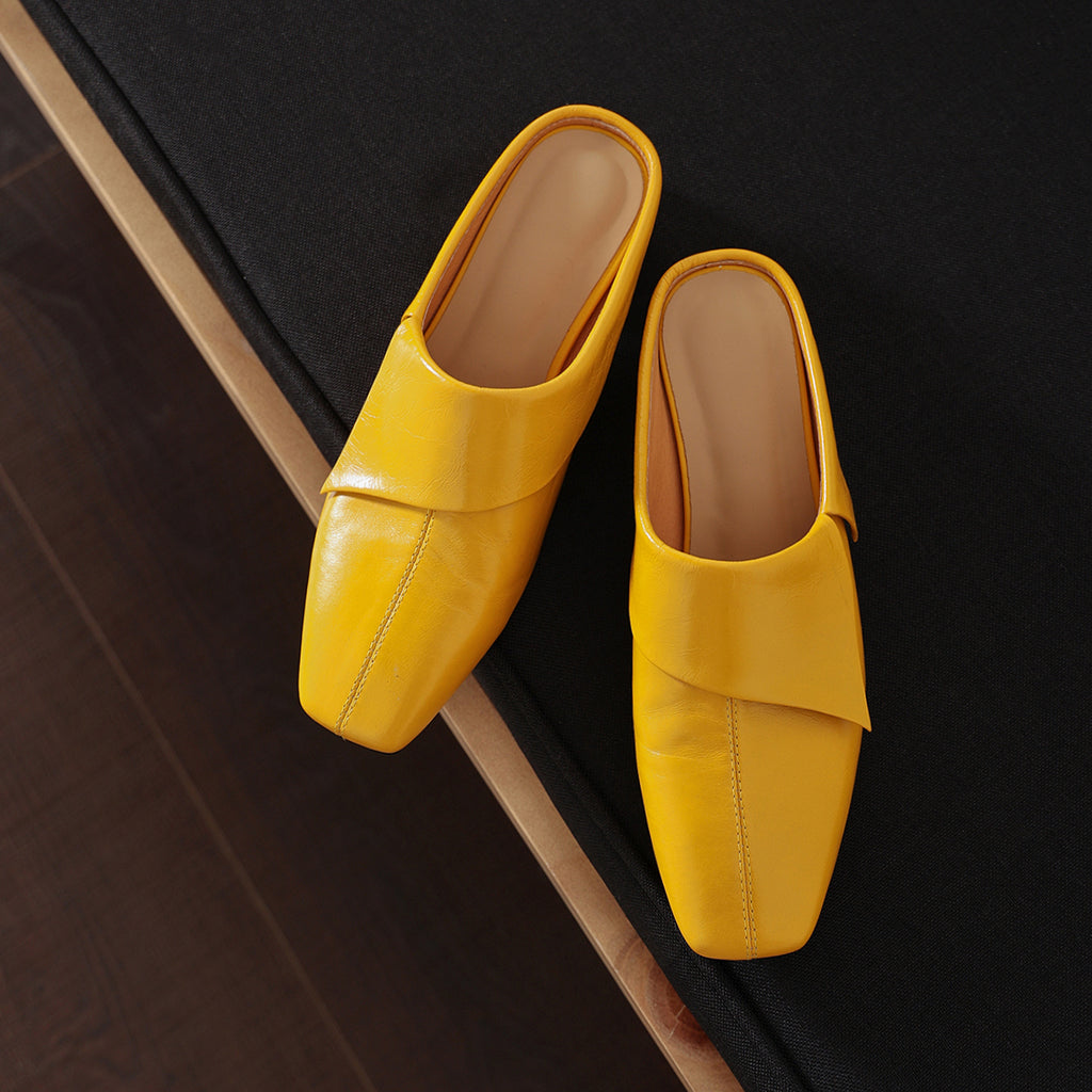 Sarah Express Vintage Cowhide Fold-Over Square Toe Mules