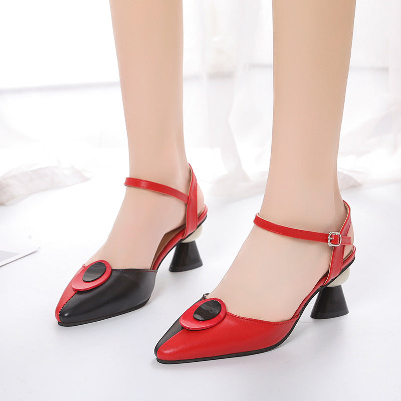 Sarah Express Chunky Heel Openwork Buckle Sandals