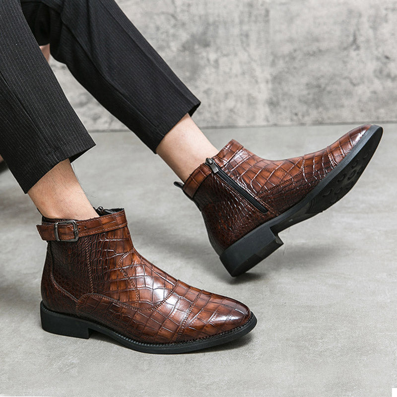 Sarah Express Men's Crocodile Pattern Pointed Toe Boots