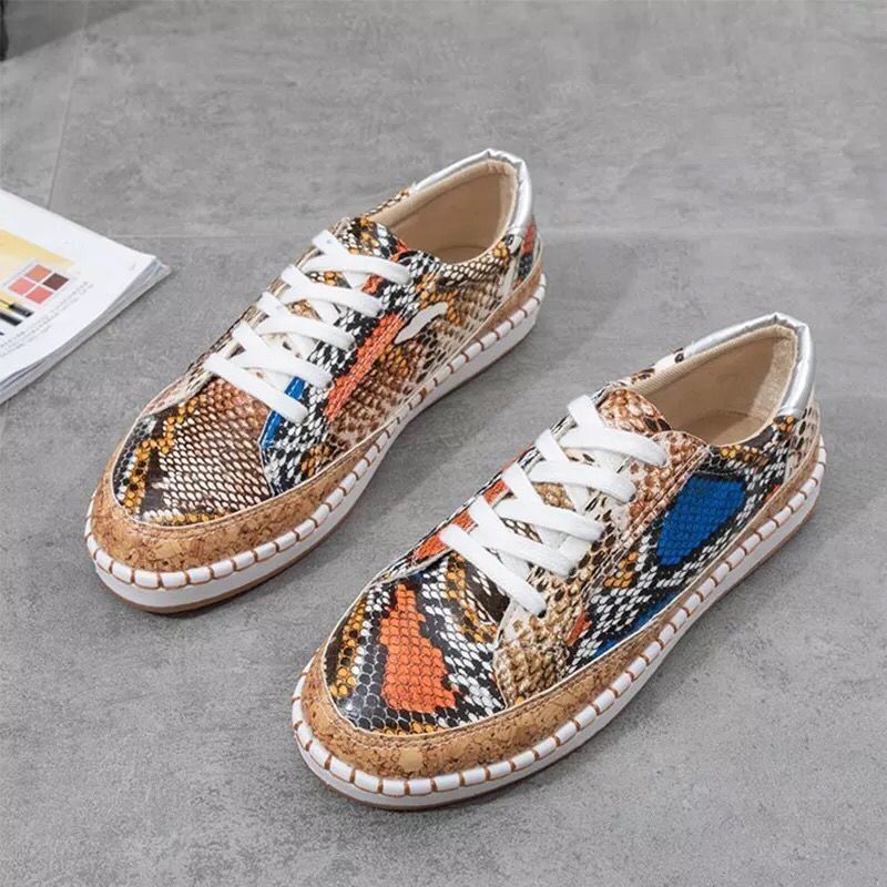 Sarah Express Snake Print Platform Sneakers Chunky Sole