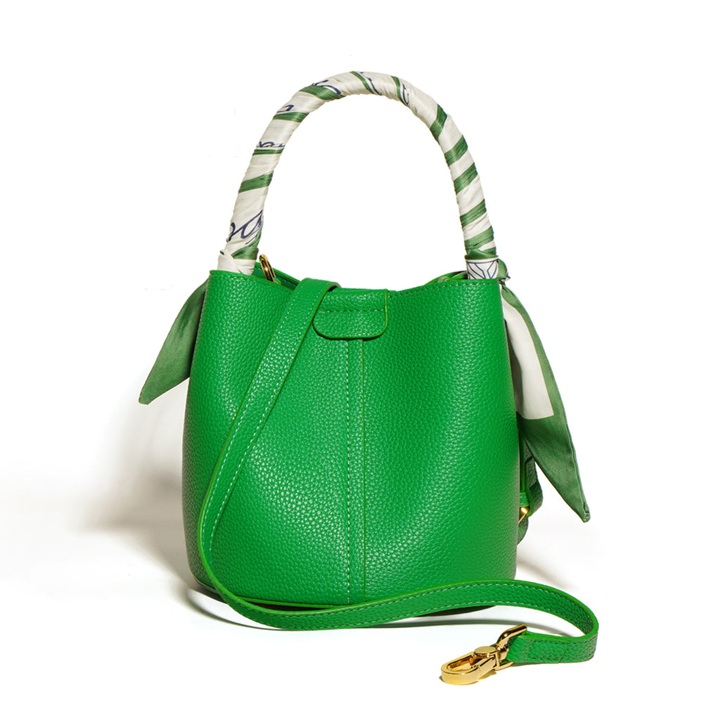 Sarah Express Textured Leather Bucket Bag with Scarf