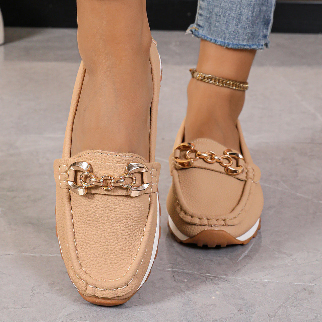 Sarah Express Women's Metal Chain Slip-On Flat Loafers