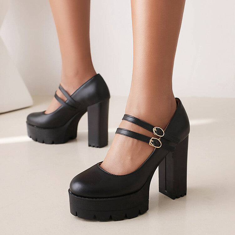 Sarah Express Chunky Heel Pointed Toe Platform Pumps