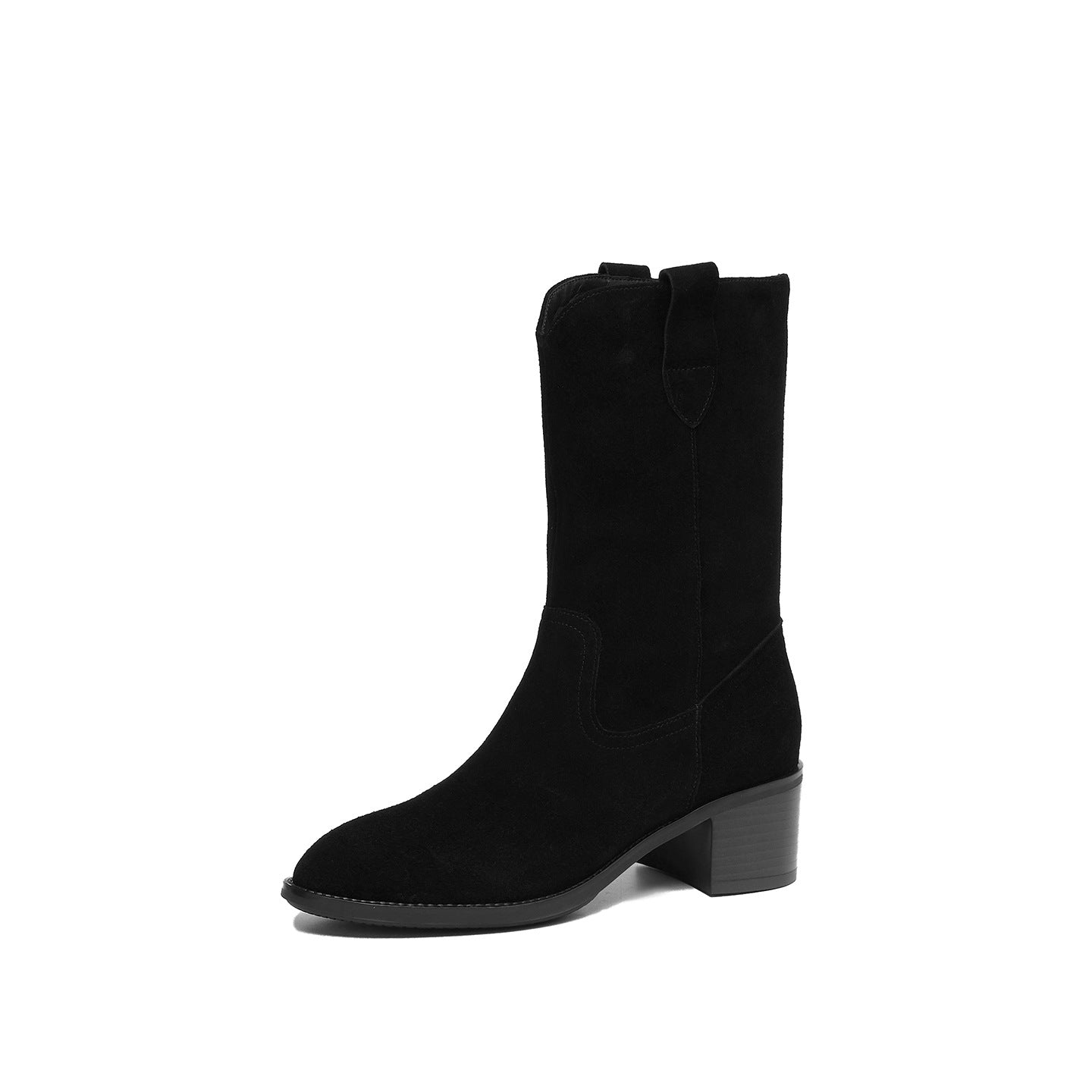 Sarah Express Genuine Cowhide Chunky Heel Mid-Calf Boots