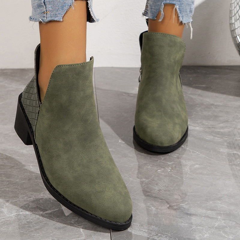 Sarah Express V-Cut Side Zipper Pointed Ankle Boots