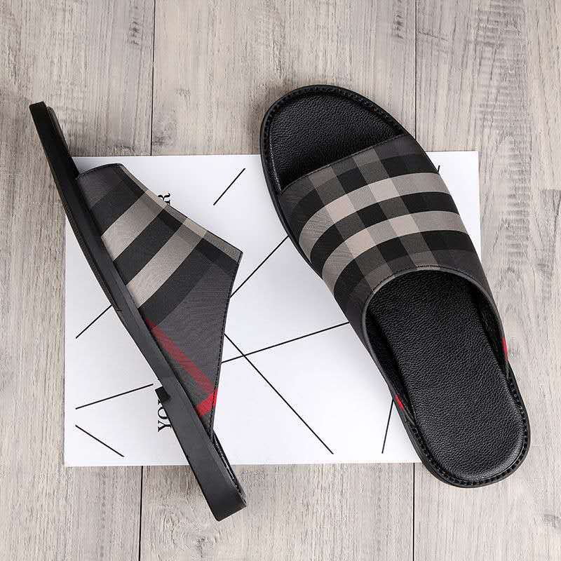 Sarah Express Plaid Pattern Open Toe Casual Slippers