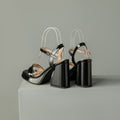 Sarah Express Round Toe Chunky Heel Buckle Sandals Black