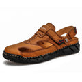 Sarah Express Men's Large Size Velcro Leather Sandals Brown