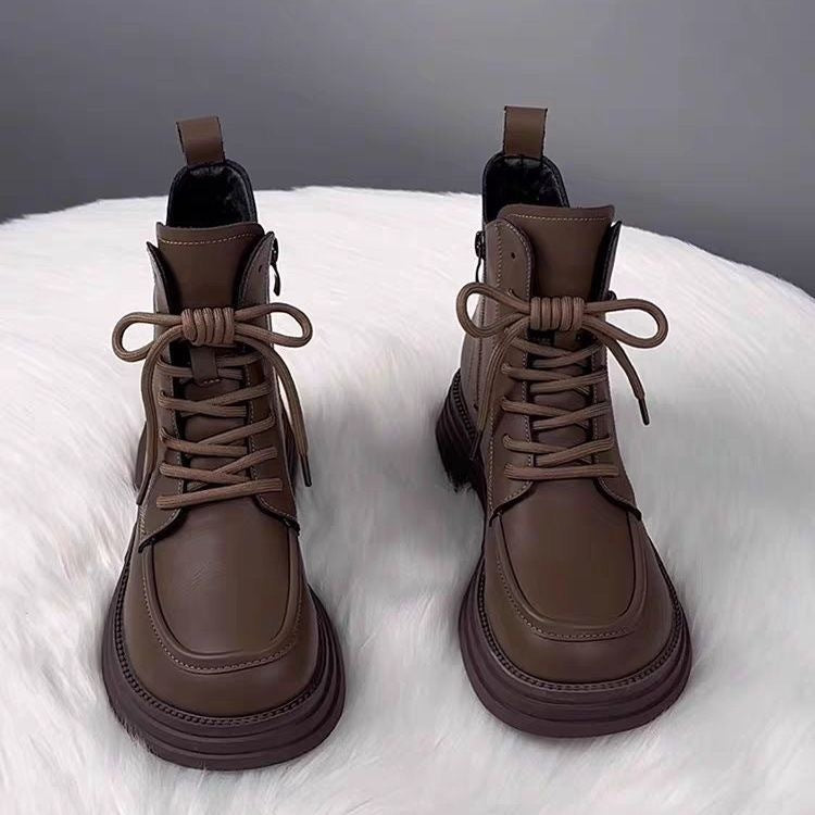 Sarah Express Chunky Sole Mid-Calf Lace-Up Boots