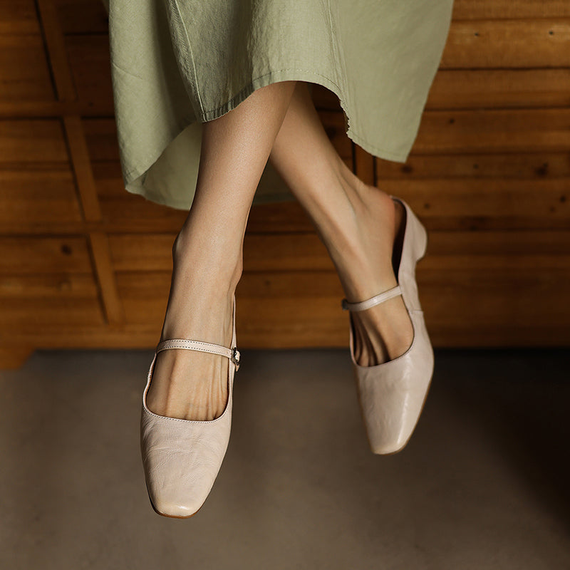 Sheepskin Mary Jane Block Heel Mules – heel profile alternate view