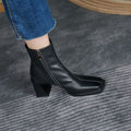 Sarah Express Women's Square Toe Chunky Heel Boots Black fleece lined