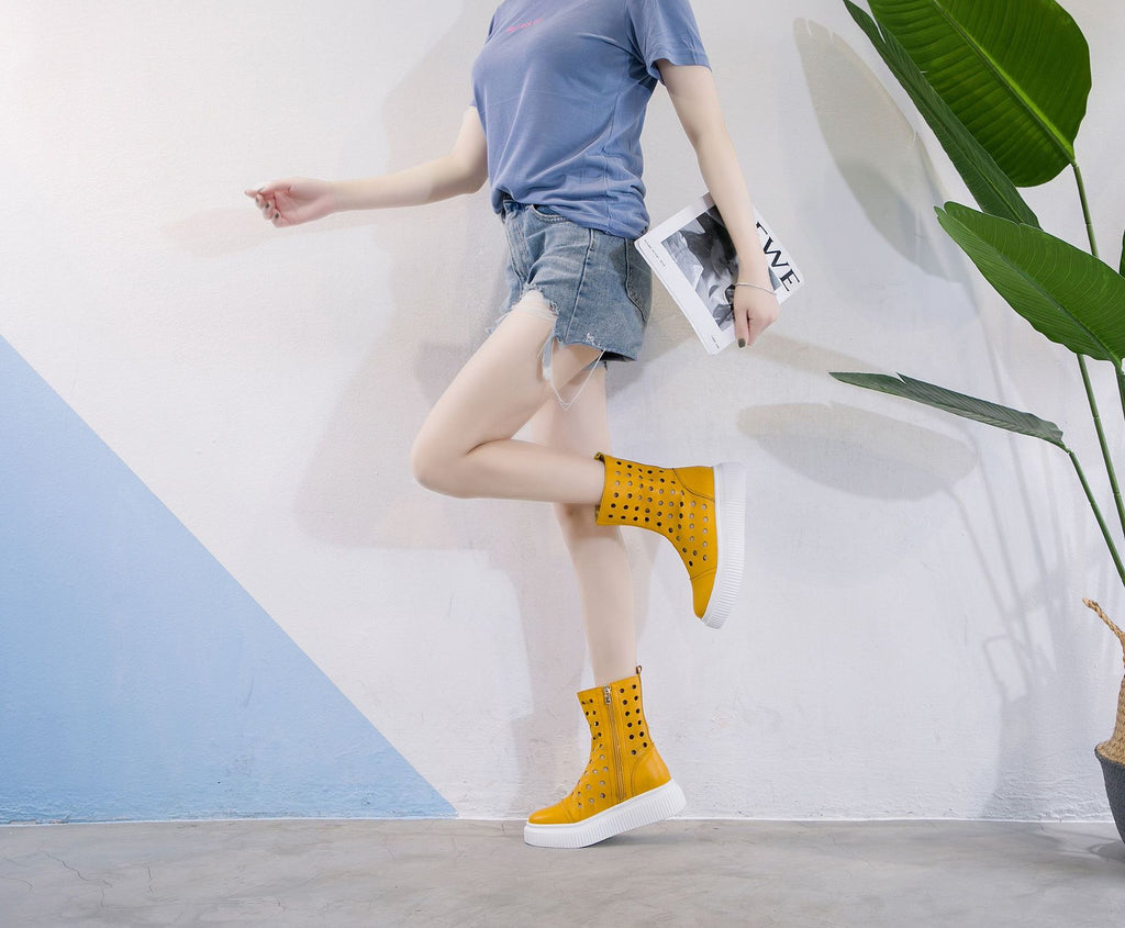 Sarah Express Breathable Cutout Platform Ankle Boots