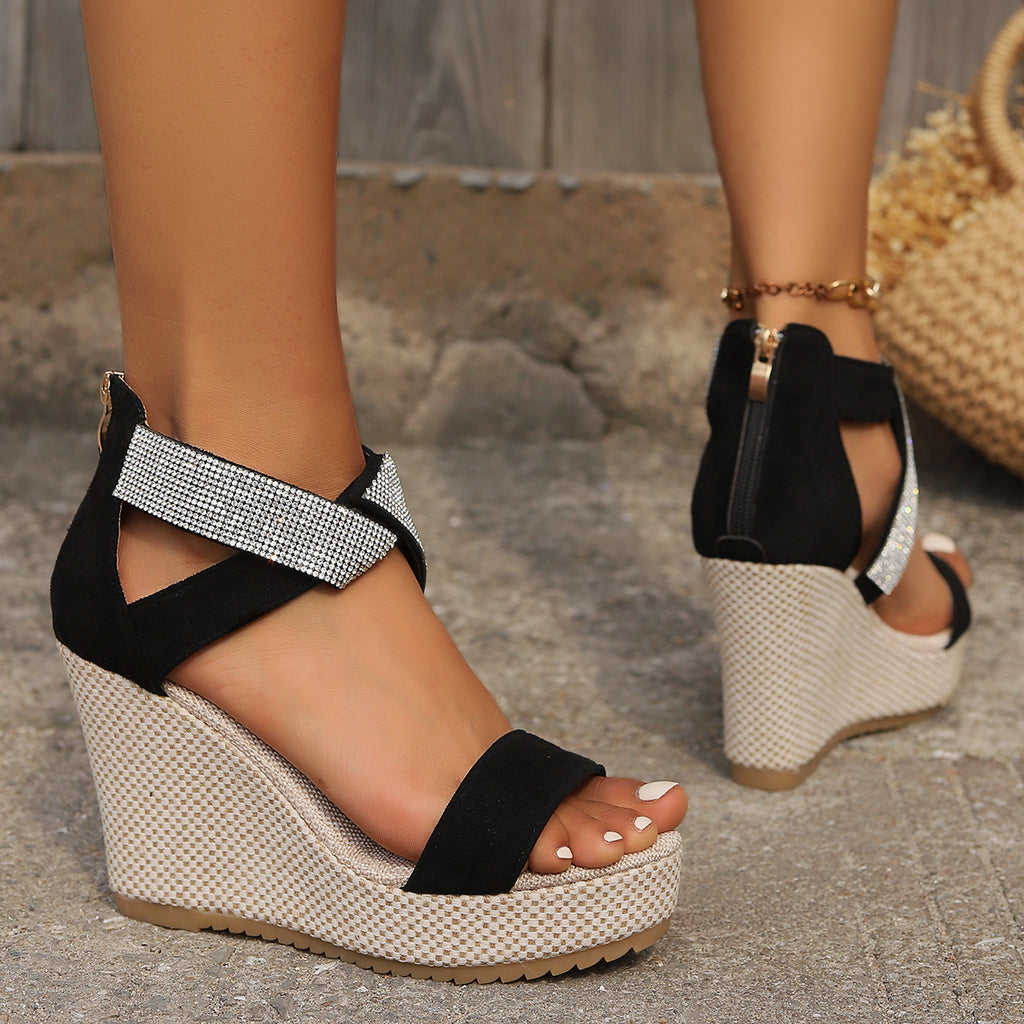 Sarah Express Women's Rhinestone Platform Wedge Sandals