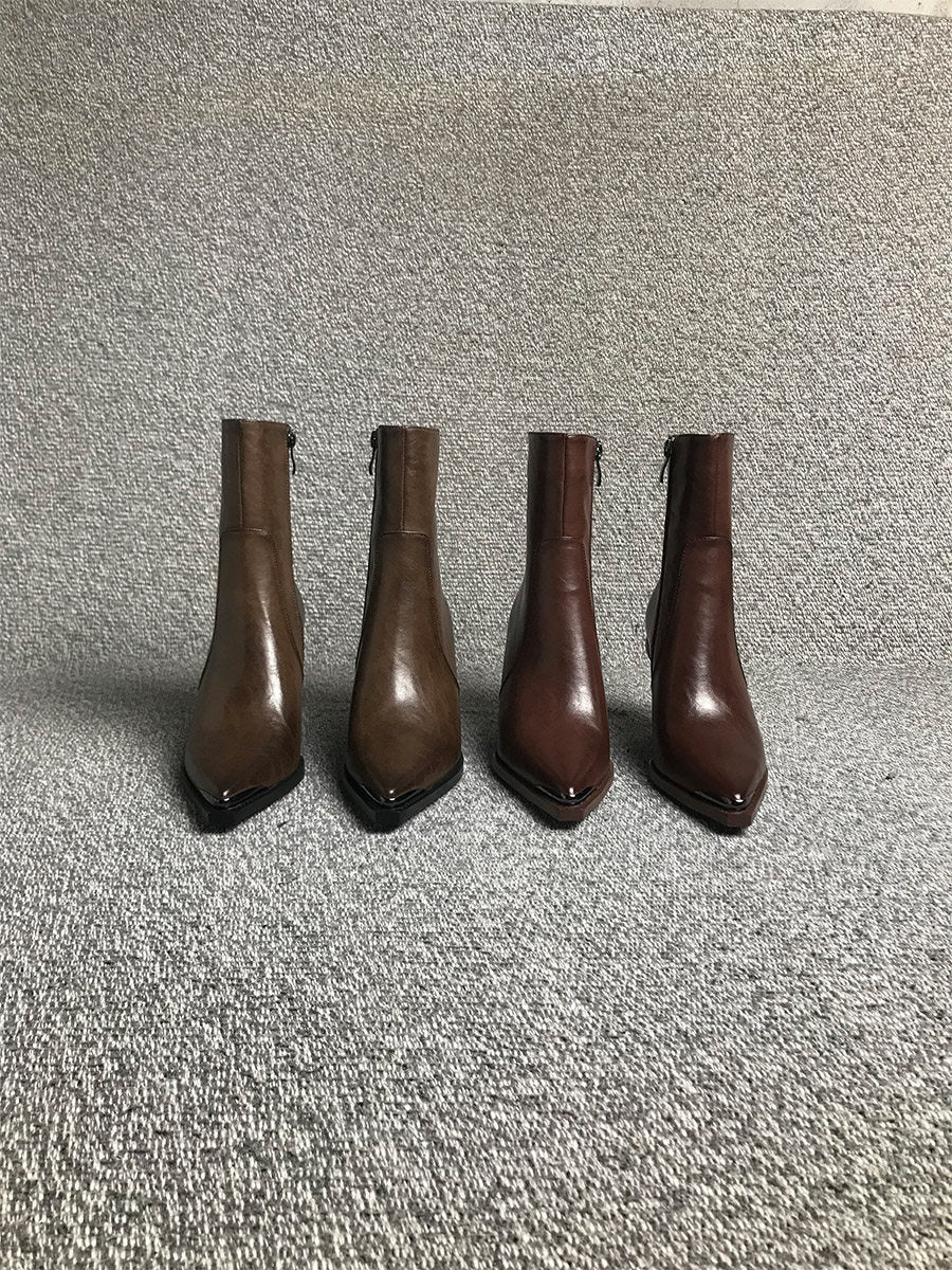 Sarah Express British Style Chunky Heel Pointed Boots