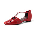 Sarah Express Woven Cage Leather Flat Sandals Red