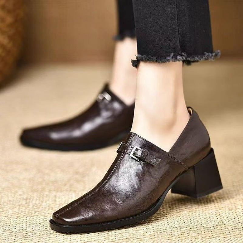 Sarah Express Square Toe Wedge Buckle Dress Boots