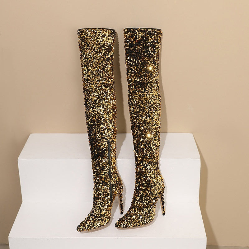 Sarah Express Sequin Over-the-Knee Stiletto Boots