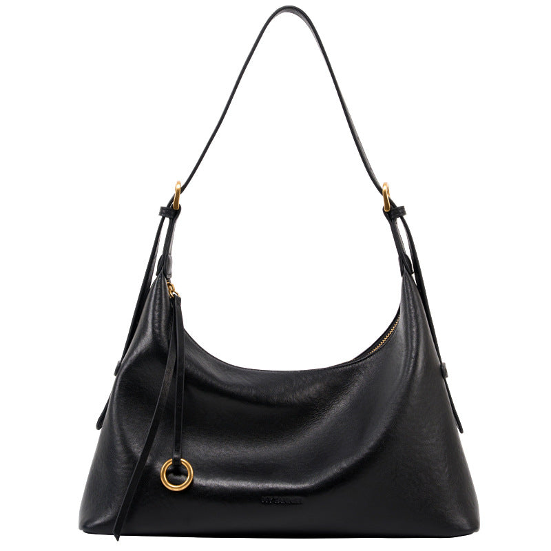 Sarah Express Structured Full-Grain Leather Shoulder Bag Black 35x11x21CM