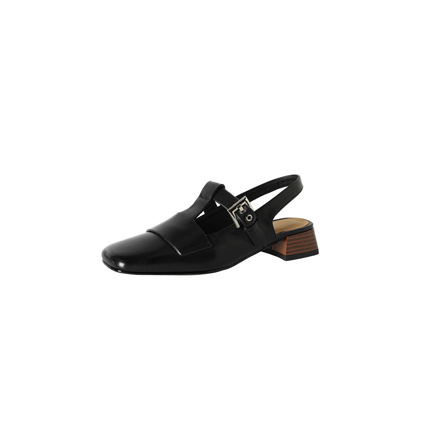 Sarah Express Handmade Leather T-Strap Block Heel Sandals Black