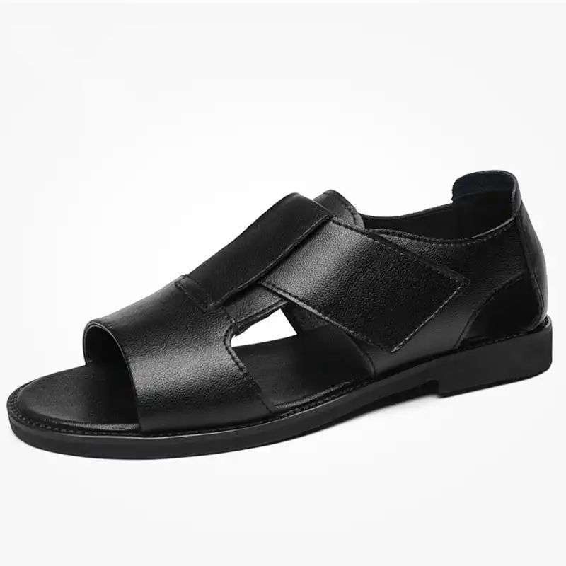 Sarah Express Men's Casual Open Toe Leather Sandals Black