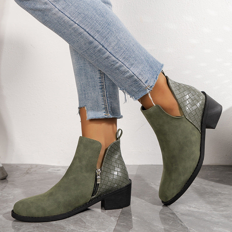 Sarah Express V-Cut Side Zipper Pointed Ankle Boots
