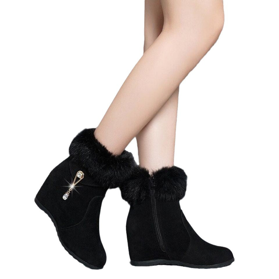 Sarah Express Faux Fur Trim Wedge Ankle Boots