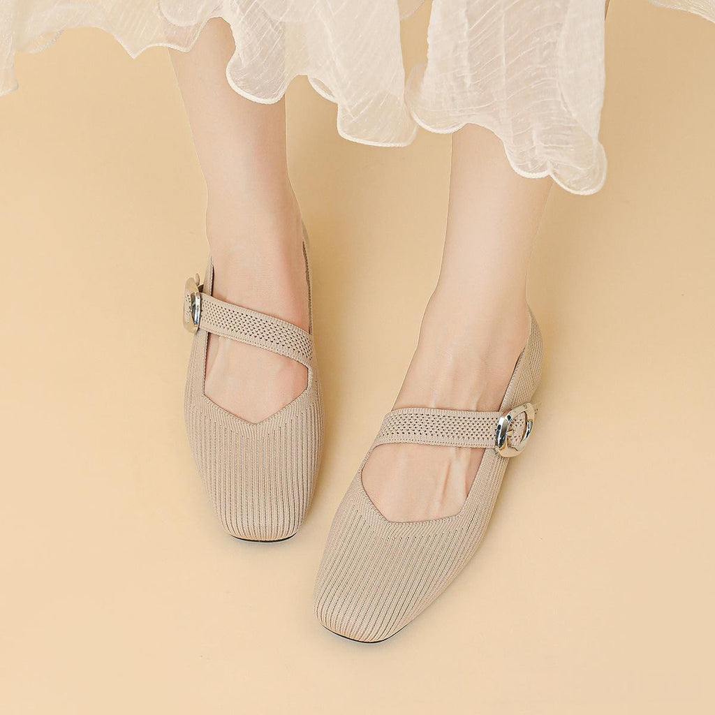 Sarah Express Women's Mary Jane Knit Flat Shoes