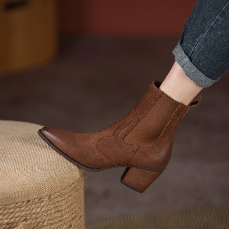 Sarah Express Women's Retro Pointed-Toe Chunky Ankle Boots