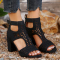 Sarah Express Cutout Square Heel Roman Sandals Black