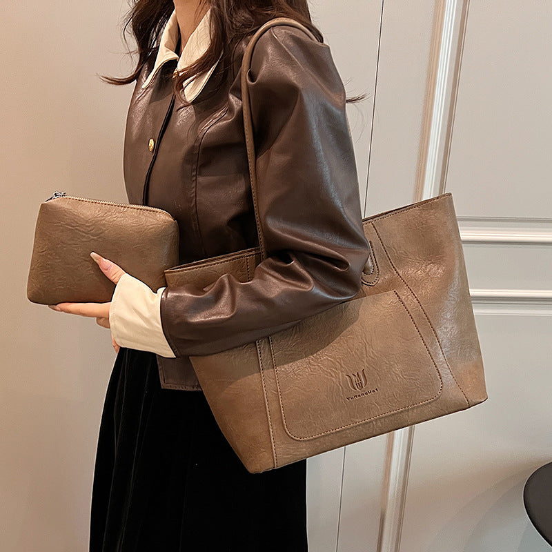 Sarah Express Retro Texture Commuter Shoulder Tote Bag