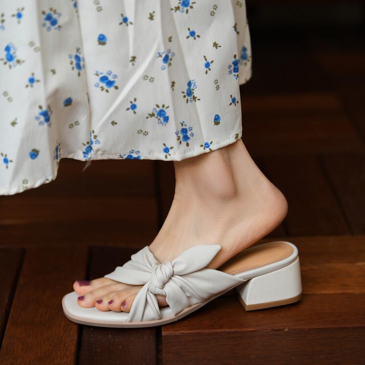 Sarah Express Knotted Strap Low Block Heel Sandals