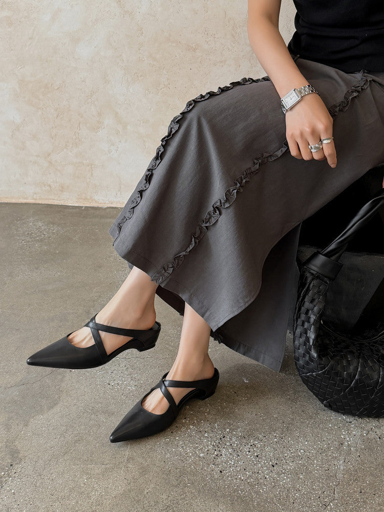 Sarah Express Pointed Toe Cross Strap Wedge Mules