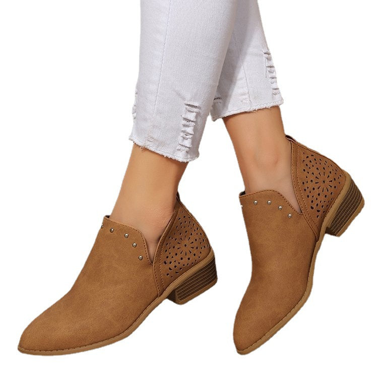 Sarah Express Women's Retro Studded Pointed-Toe Ankle Boots