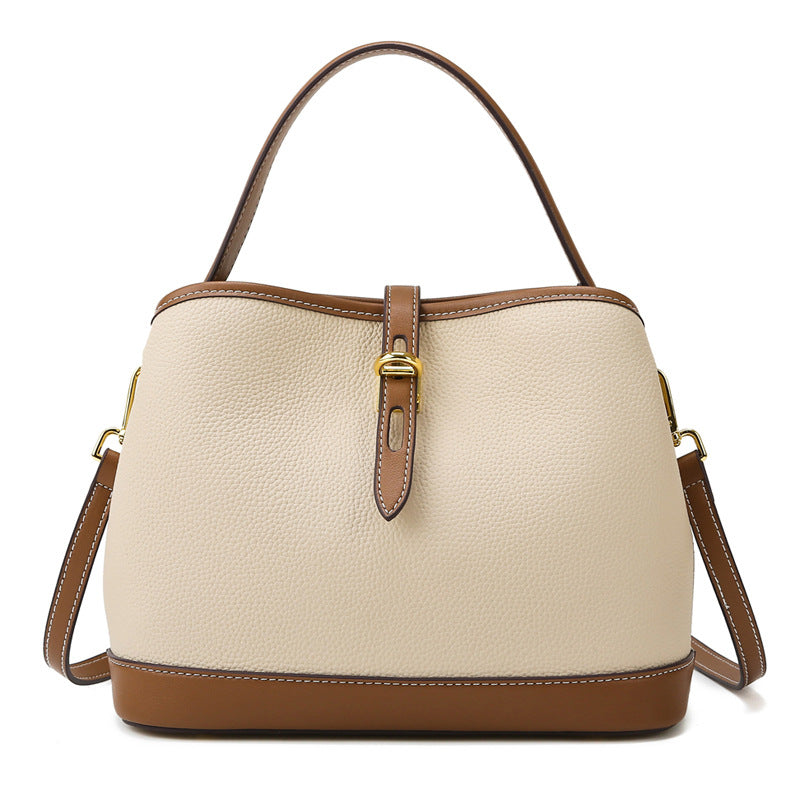 Sarah Express Lychee Pattern Contrast Color Messenger Bag Beige