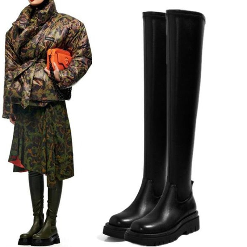 Sarah Express Chunky Heel Knee High Winter Boots