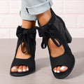 Sarah Express Platform Chunky Heel Bow Sandals Black