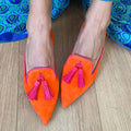Sarah Express Pointed Toe Tassel Suede Flat Shoes Orange