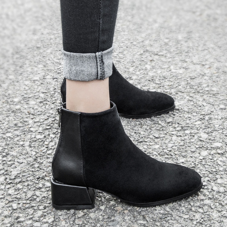 Retro Square Heel Pointed Toe Ankle Boots Fashion Versatile Chelsea Boot Women's Shoes – product detail alternate view 6